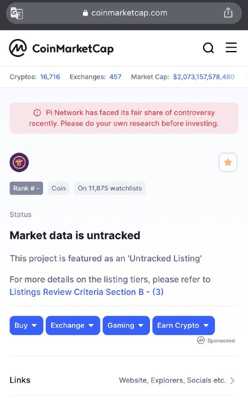現在CMC上列出的Pi  Network 屬於Pi核心團隊管理，大家記得關注及點讚✅